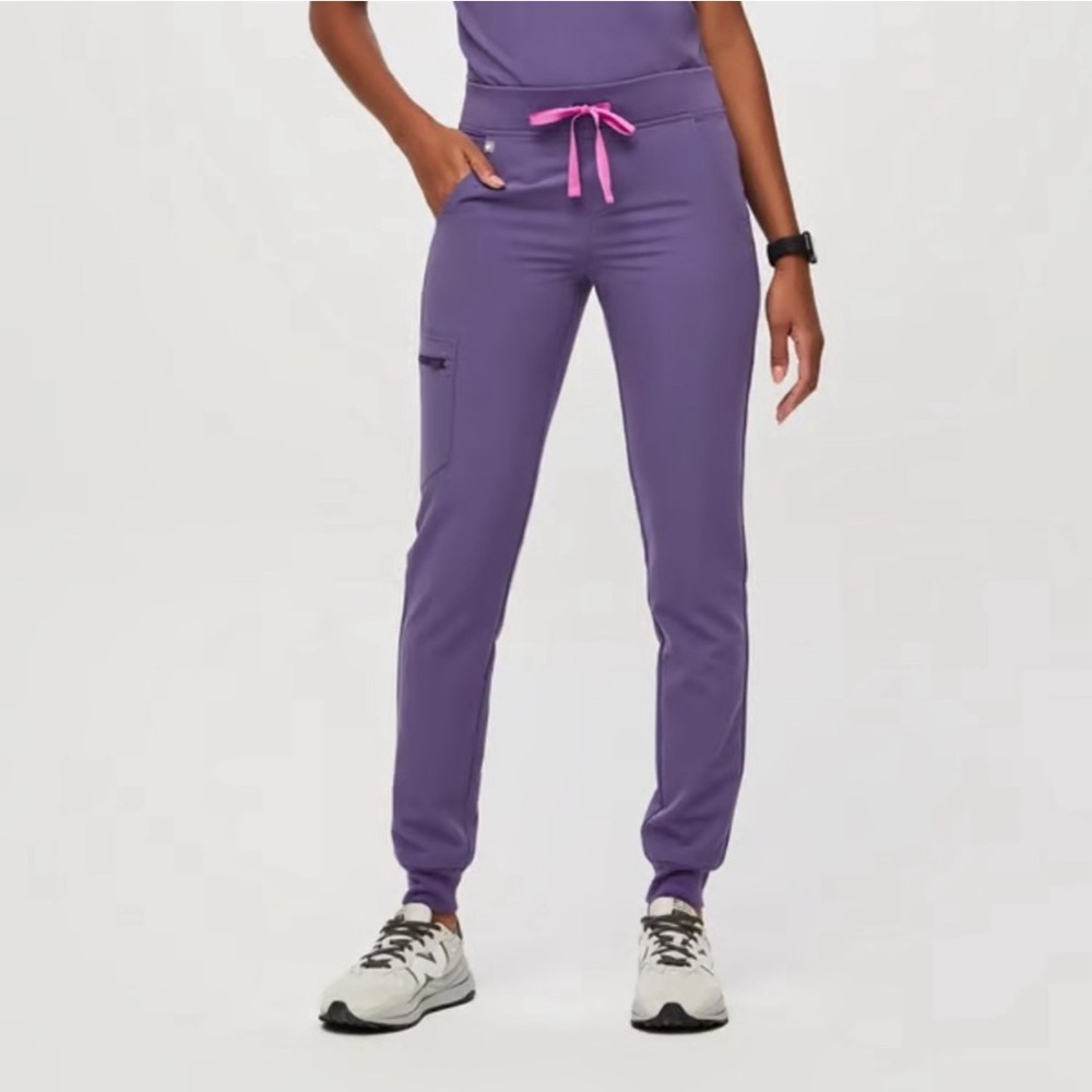 Figs Purple Pants with Pink Drawstring